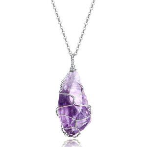 BOUTIQUELOVIN Full Wire Wrapped Amethyst Pendant Necklace Healing Chakra